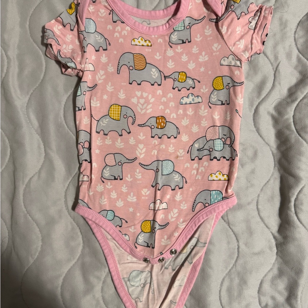 Little Sleepies Pink Elephant Print Kids One Piece